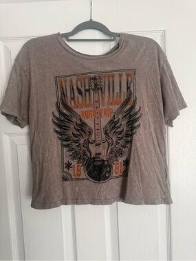 Rebellious One Gray Graphic Nashville Road Trip Tee with Orange Accents